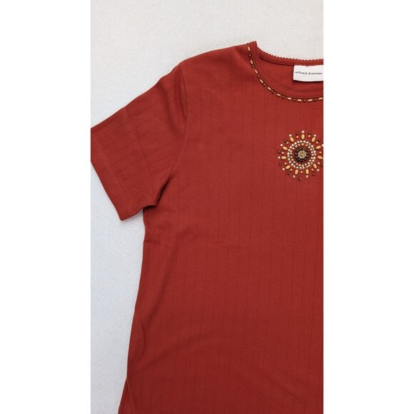 Alfred Dunner Women's Top Orange Stretch Knit Beaded Size Medium Short Sleeve - Picture 5 of 16